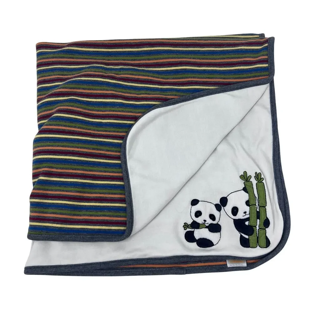 Gymboree Blanket Panda Bamboo‎ Stripes Reversible Cotton Baby Throw 2007